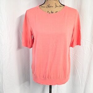 Talbots Womens Lp Sweater Pink Pullover Keyhole Back Short Sleeve Coastal Cozy